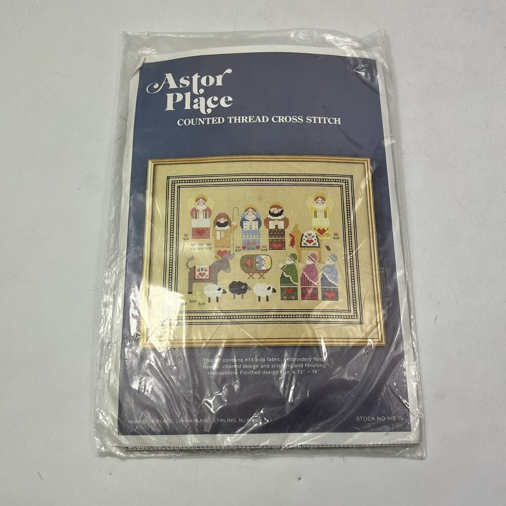Astor Place Vintage Counted Cross Stitch Kit Nativity Scene Christmas 13x16 Inch
